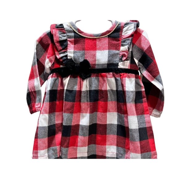 Mud Pie 3-6m 9-12m buffalo plaid flannel dress tights Christmas red black check - Picture 2 of 3